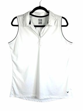 Callaway Women’s White Black Trim Sleeveless Relaxed Fit Golf Shirt Size XL